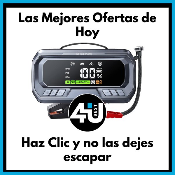 Banner publicitario con arrancador de bateria con compresor. Las mejores ofertas de hoy en 4YouBest.com – Haz clic y no las dejes escapar.